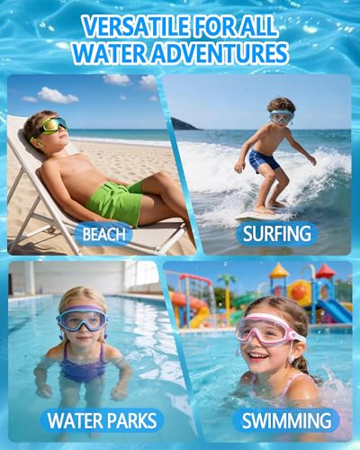 YLKJSWIM Swim Goggles for Kids 3-15 with Earplugs Large Frame Anti-Fog/UV Swimming Goggles for Boys Girls Toddler 2PCS