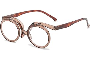 ALKAHE Round Makeup Reading Glasses with 90° Rotatable Women Men Flip up Cover Lens HD Reader Spring Hinges Eyeglasses