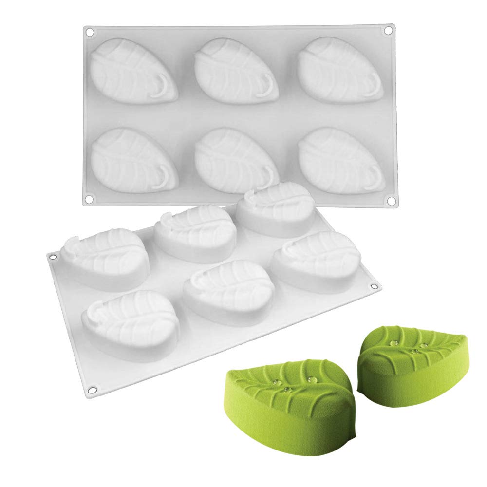 JasCherry 6 Cavity Silicone Leaves Shaped Non-Stick Cake Baking Mold, Muffin Tray, Cupcake Moulds, Ideal for Chocolate, Candy, Jelly, Soap
