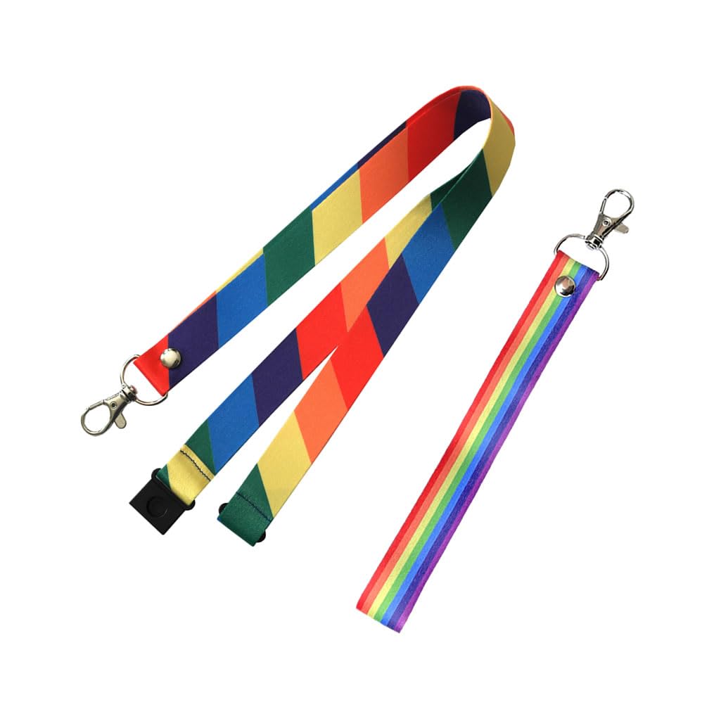 PAPER PLANE LONDON LGBT Rainbow Lanyard Key tag set - neck strap, ID holder lesbian gay Pride flag