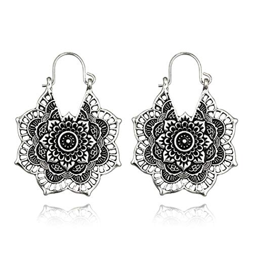 Zronji Women Fashion Party Casual Geometric Hollow Silver Bohemia Hoop Earrings Hoop