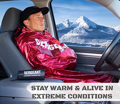 SERGEANT Emergency Sleeping Bag, Extra-Thick, Lightweight, Military Grade. Use as Emergency Bivy Sack, Survival Sleeping Bag, Mylar Emergency Blanket. Perfect for Survival Kits and Go Bags.