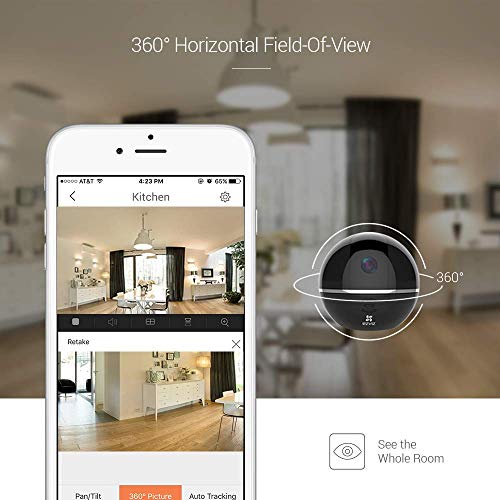 EZVIZ Pan/Tilt Camera 1080p 360° Rotating Dome Security Surveillance Night Vision Auto Motion Tracking Pet Baby Monitor Two Way Audio Compatible with Alexa WiFi 2.4G Only BK CTQ6Tc - Thumbnail 2