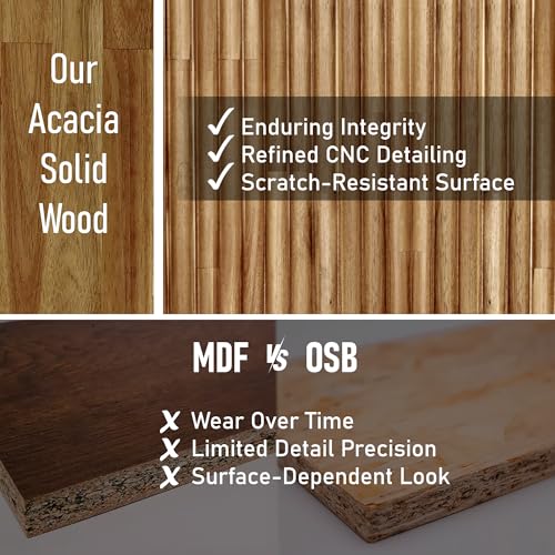 Megsu Bosk King Size Bed Frame with Headboard, Solid Acacia Wood Platform Bed, No Box Spring Need, Fluted Mid-Century Modern Design, Easy Assembly, Compatible with 8-12-14" Mattress Thickness, Walnut