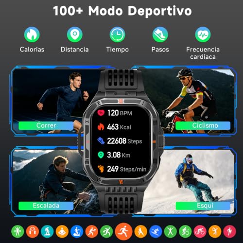 AI Reloj Inteligente Hombre, 1100mAh Batería/ Chat-GPT/Brújula/Linterna LED, 2,01" HD Pantalla Smartwatch con Frecuencia Cardíaca, Sueño Salud,Función telefónica Pulsómetro IP68, iOS/Android (Negro)