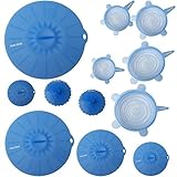 mockins 12 Pack Silicone Covers | 5 Silicone Stretch Lids & 7 Suction Lids | The Reusable Silicone Huggers are Expandable To Fit Various Unique Shapes & Sizes To Keep Your Food Fresh & Tasty - Blue