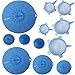 Mockins 12 Pack Silicone Covers | 5 Silicone Stretch Lids & 7 Suction Lids | The Reuseable Silicone Huggers are Expandable To Fit Various Unique Shapes & Sizes To Keep Your Food Fresh & Tasty - Blue
