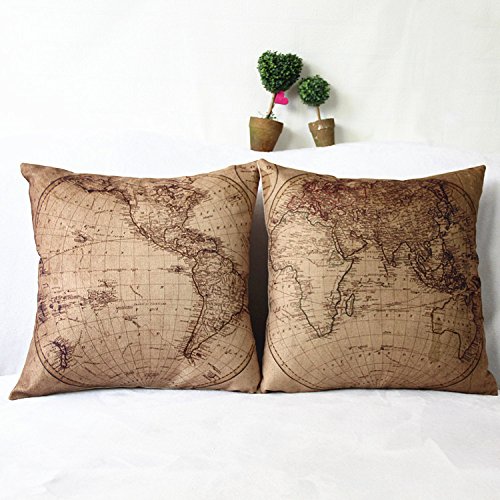 The world map linen decorative throw pillow case, set o…
