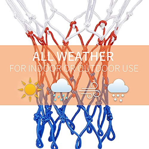 RAPICCA Heavy Duty Basketball Net Replacement 2 Packs- All Weather Anti Whip, Fits Standard Indoor or Outdoor Rims - White/Red/Blue, 12 Loops
