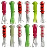 JSHANMEI 12pcs/lot 12cm Fishing Bass Lures Sea Fishing Luminous Squid Soft Bait Octopus Squid Bodies Luminous Lures Glow in Dark