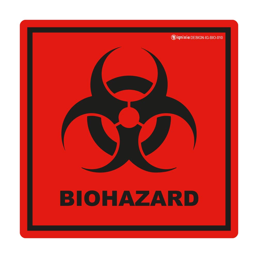 Photo 1 of Biohazard Stickers- 5.5" x 5.5" Biohazard Labels (Pack of 10) - UV Coated Label- Biohazard Warning Sign for Labs, Hospitals and Industrial Use Universal Biohazard Symbol by Ignixia (10)