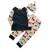 Baby Boys Christmas Deer Long Sleeve T-shirt and Pants Outfit with Hat
