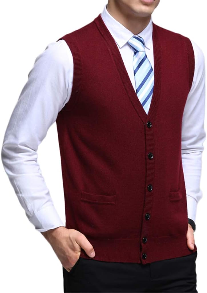 Mens Wool Tank Tops,100 Cashmere VNeck Warm Sleeveless