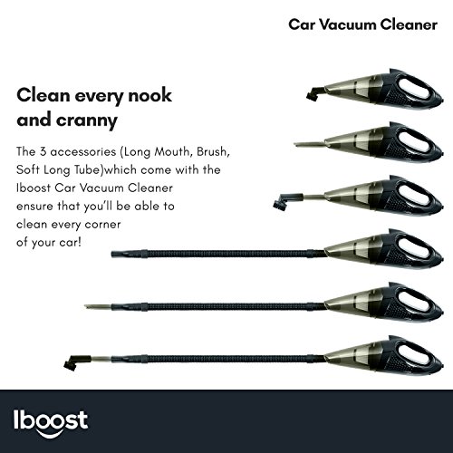 iBoost Handheld Portable Car Vacuum with Accessories, Storage Bag, and 2 Stainless Steel HEPA Filters