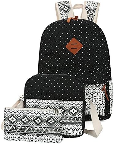 Viniolve Canvas Dot Backpack Cute Lightweight Bookbag School Shoulder Bags for Teen