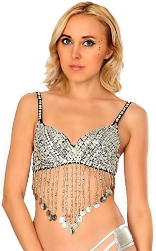 Rave Wonderland Silver Sequin Tassel Rave Bra Club Wear Dances Club Wear Large