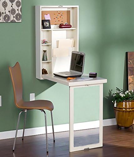 Sanlise Desk Fold Out Wall Mounted Wood Convertible Down Computer Laptop Wrinting Table Workstation Cosmetic Organizer Cabinet Storage Removable Shelves