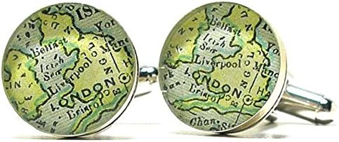 Antique London England Map Sterling Silver Cufflinks