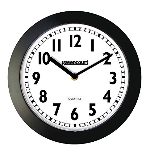 Ravencourt Quartz Analogue Clock ¦ For Schools, Hospitals, Offices And Homes ¦ High Contrast Numbers ¦ Battery Powered ¦ Black Rim With White Face ¦ Large - 60cm face