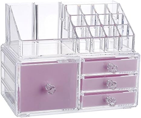 Younghoo 2 Tier Acrylic Jewelry and Cosmetic Storage Makeup Organizer Boxes Case with 4 Drawers, Create Your Own Specially Designed Makeup Counter –Stackable and Interchangeable- 9.5" x 6.5" x 7.2"