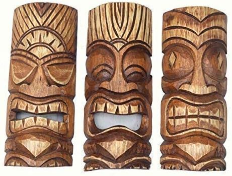 3 TIKI MASKS 30cm in Hawaii Style Set of 3 Wooden Mask Wall Mask South Sea Tribal
