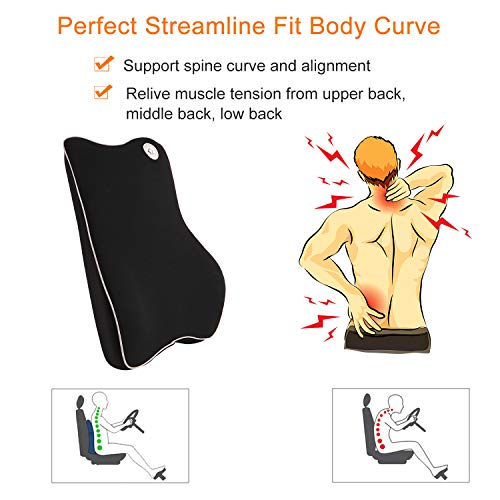 Anyshock Auto Car Seat Lumbar Pillow Kit Memory Foam Back Support Cushion Ergonomic Adjust Sitting Position Relief Pain of Back Designed for Car Office (Black)