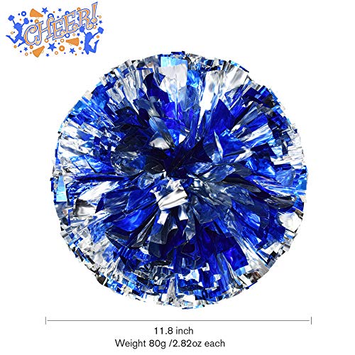 ANALAN 21 Colors Pack of 2 Foil Plastic Metallic Cheerleading Pom Poms for Cheer Sport Kids Adults (Blue and Silver) - Thumbnail 2