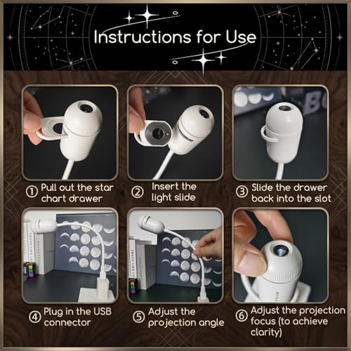 2-in-1 Galaxy Projector Night Light, USB Starry Sky Night Light Projector with Adjustable Brightness, Mini LED Projection Lamp for Bedroom Ceiling Wall Room Decor