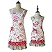 G2PLUS Lovely Classic Style Red Floral Pattern Three Ruffles Mama-Kid Girl Apron Cooking or Baking Apron with Pocket Great Gift For Wife Ladies and 2-5 yrs Old Kid Girl Daughters (Mama and Me Aprons)