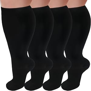 GET-FA 4 Pairs Plus Size Compression Socks for Women and Men Wide Calf 20-30mmhg Extra Large Knee High Support for Circulatio