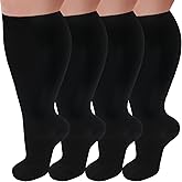 YIZAO 4 Pairs Plus Size Compression Socks,Extra Wide Calf 20-30 mmHg Knee High Compression Socks for Men Women Circulation