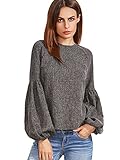 Verdusa Women's Round Neck Elegant Blouse Lantern Sleeve Top With Keyhole Back