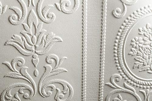 Superfresco Paintable Cameo Stripe White Durable Wallpaper | Paste The Paper | White Textured | Paintable | Eco Friendly