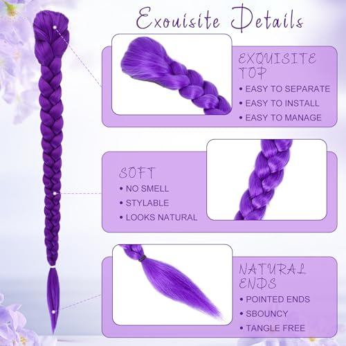 Omnikryp Purple Wig Anime Cosplay Wig 62cm Synthetic Hair Braiding Hair Lilac with Hidden Clip for Halloween Cosplay Accessories