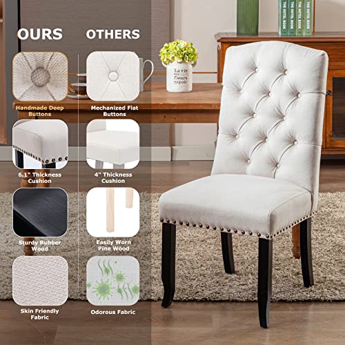 COLAMY Tufted Dining Chairs Set of 6, Upholstered Parsons Dining Room Chairs, Fabric Kitchen