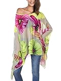 DJT Women's Floral Printed Chiffon Caftan Poncho Tunic Top One Size Green-2