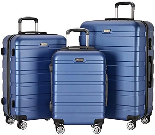 Resena 3 Pieces Hardside Spinner Luggage Sets ABS Travel Lightweight Carry On Suitcase (20" 24" 28" Standard Size) (Navy Blue)