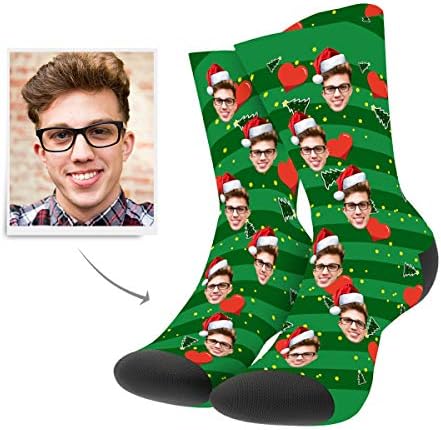 MY PHOTO SOCKS Custom Printed High Crew Socks Christmas Gift for Women Men