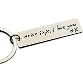 HubbgDesign Key Chain Drive Safe I Love You Engraved Initial Personalized Gift for Husband Boyfriend