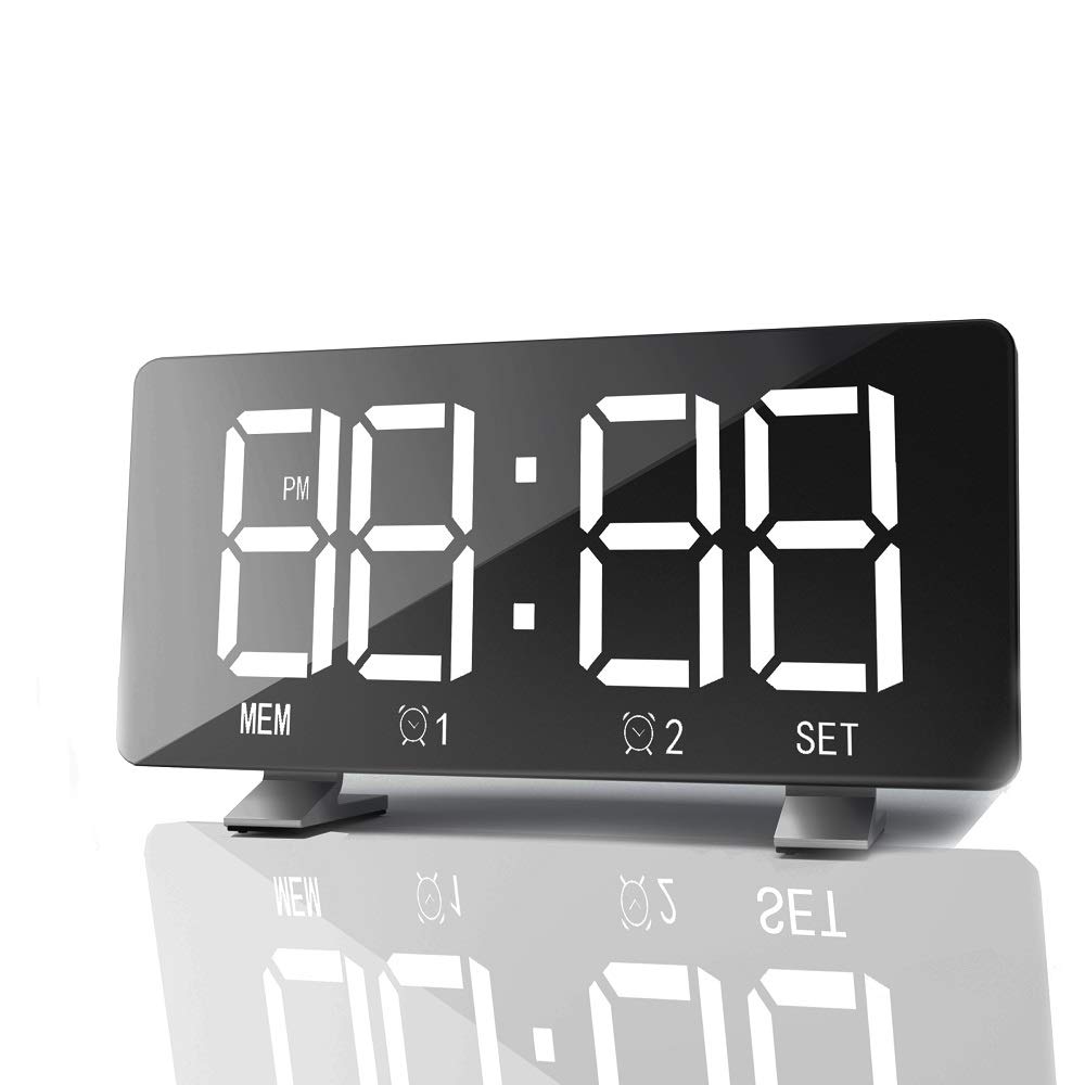 DollaTek Digital FM Radio Dimmer LED Dual Alarms Clock Suitable for study, office, bedroom - white Digital