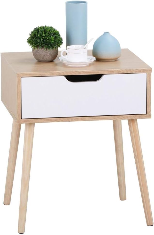 Light Walnut Yaheetech Set Of 2 Modern Accent Bedside Table Sofa Side End Table Nightstand Small Table With Drawer Wood Legs Bedside Tables