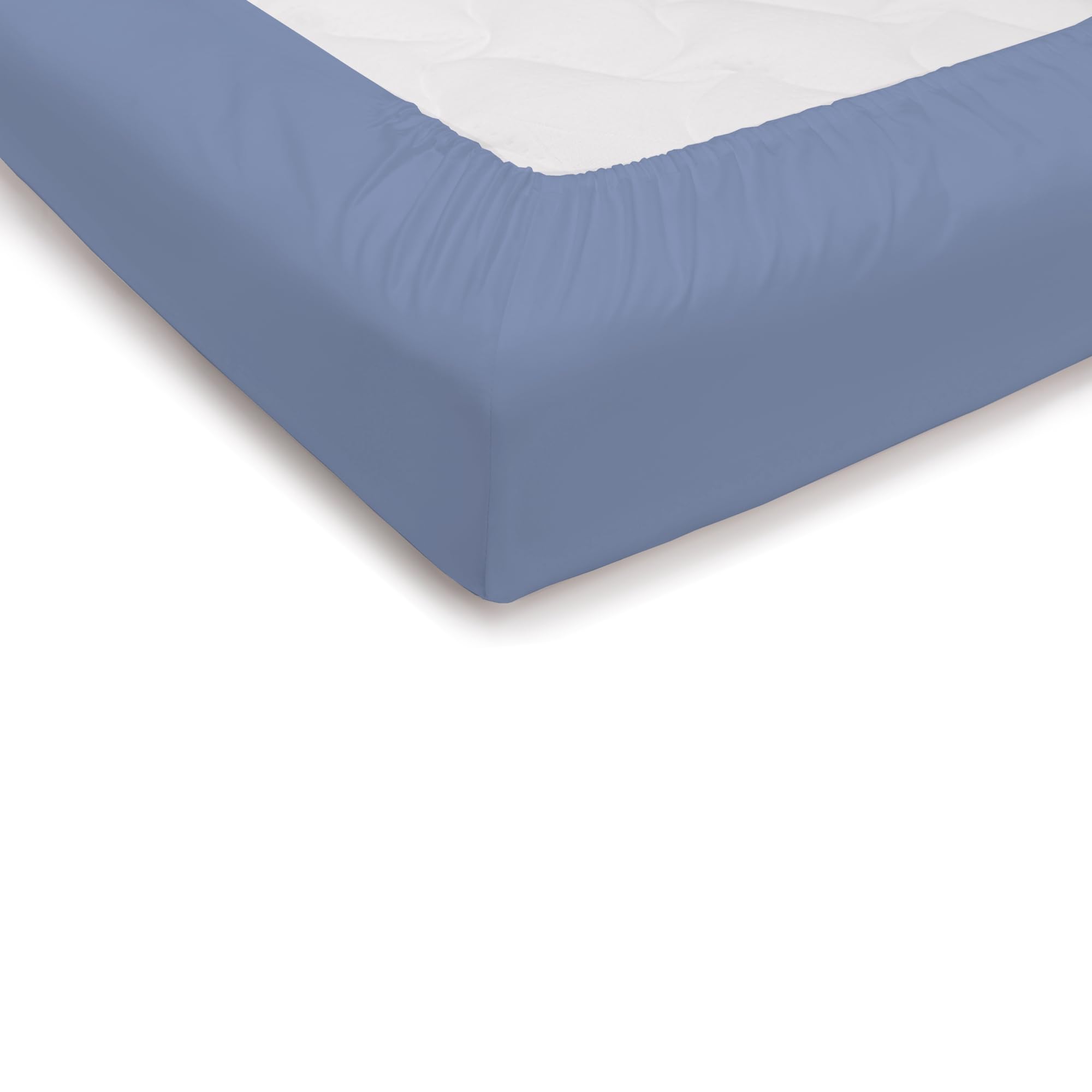 PENSIERI DELICATI Double Bed Sheet 180 x 200 cm, Plain Colour Fitted Sheet +30 Made in 100% Cotton, Made in Italy, Light Blue — image 1