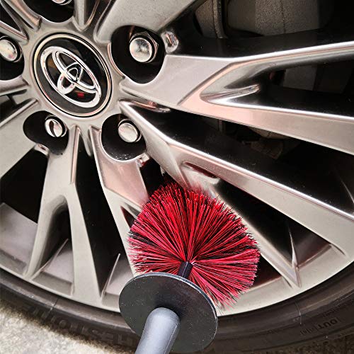 IPELY Car Wheel Rim Detailing Brush with Long Soft Bristle, Professional Car Detailing Tools Kit for Tire, Rim, Engine, Motorcycle