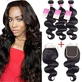 Brazilian Body Wave Bundles With Closure 8A Unprocessed Virgin Hair Body Wave Human Hair 3 Bundles With Closure Free Part (10.12.14+8)
