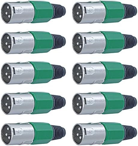 10 Pack: XLR Connector with Rubber Boot Serviceable (Green, Male Xlr)