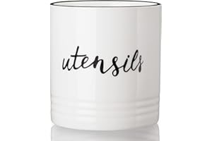 LEETOYI Farmhouse Utensil Holder,Ceramic Utensil Crock Easy to Clean 4.5-inch (White)