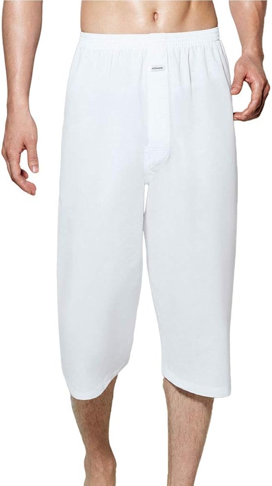 BYC Men's Cotton Linen Pajamas Capri Pants Elastic Waist 3/4 Lounge