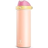 24 oz Insulated Water Bottle for Women: Meoky Stainless Steel Metal Water Bottle with 2-in-1 Straw and Spout Lid - Leak Proof, Cold for 24 Hours, Protective Silicone Base, BPA-Free for School, Coral