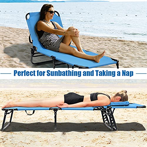 Goplus Folding Chaise Lounge Beach Chair, Face Down Tanning Chair with