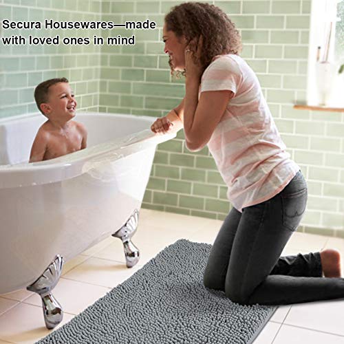 Secura Housewares Soft Microfiber Bathroom Rugs, 20 x 32 Inches Non Slip Bath Mat for Door, Bathroom & Kitchen - Water Absorbent, Machine Washable (Gray)